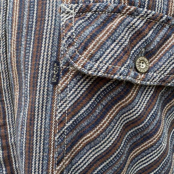 Levis Sample Garment Shirt Lg Blue Brown Striped Half Button Up Workwear Utility - Picture 5 of 10